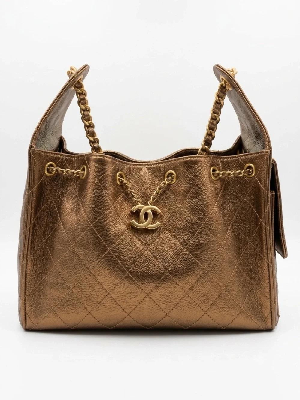 CHANEL Bronze Quilted Leather Shoulder Bag with CC Charm